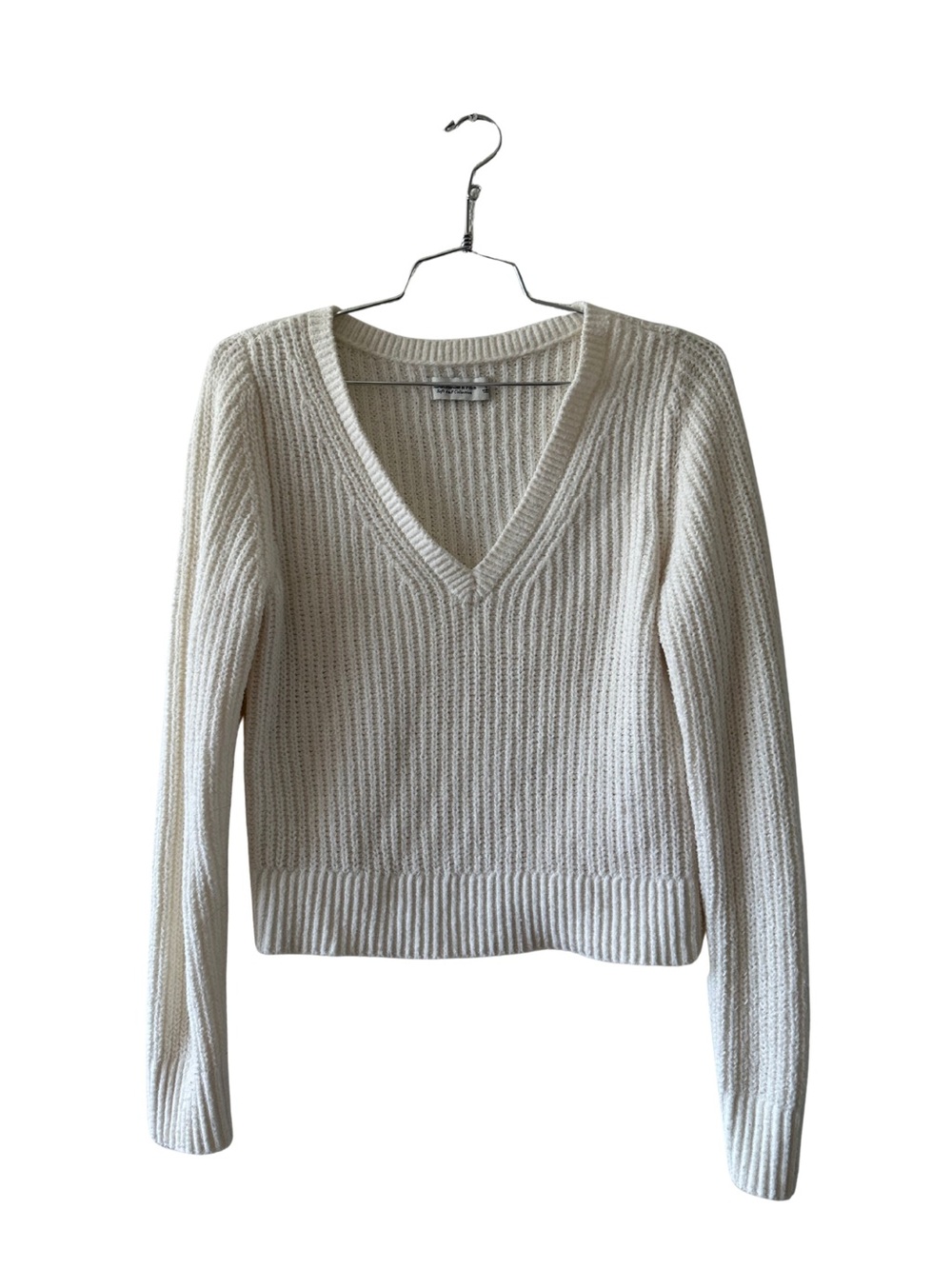 Abercrombie & Fitch Cream V-Neck Ribbed Knit Sweater